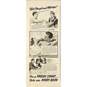 Ivory Soap "For a Fresh Start take an Ivry Bath" Graphic Vintage Print Ad 1942